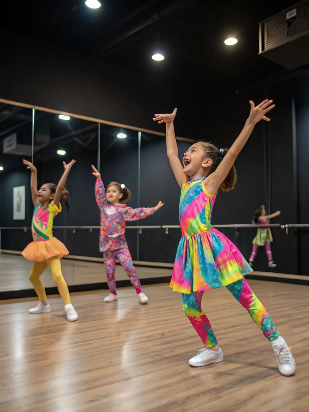 A joyful image of children participating in a dance class at CAVC, learning new moves and expressing themselves through dance.